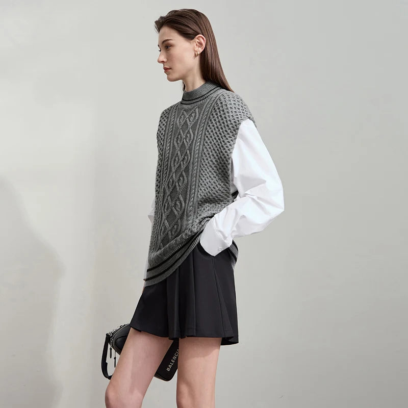 Damen-Halbrollkragen-Pullover ärmellos Weste Wolle-Mix Herbst