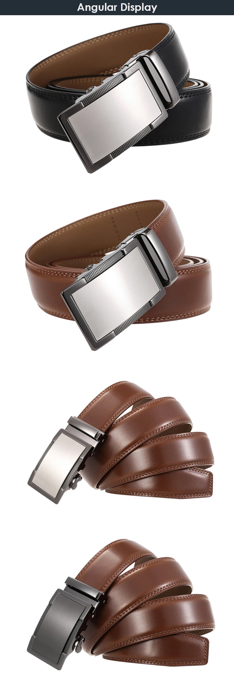 Herren-Gürtel aus Echtleder 35 mm Breite mit Silberner Automatik-Schnalle für Business und Alltag