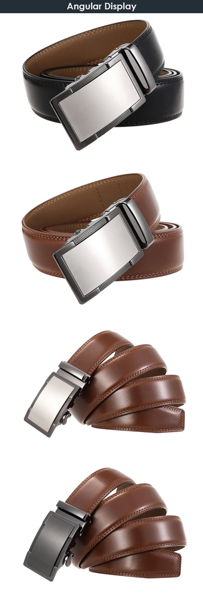 Herren-Gürtel aus Echtleder 35 mm Breite mit Silberner Automatik-Schnalle für Business und Alltag