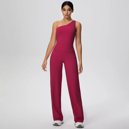 Rotes Yoga-Set für Damen: ärmelloses Top mit Brustpolster, lange Hose