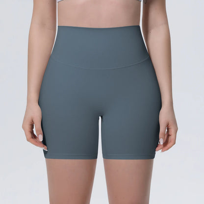 Dunkelblaue Yoga-Shorts mit hohem Bund und schmalen Beinöffnungen