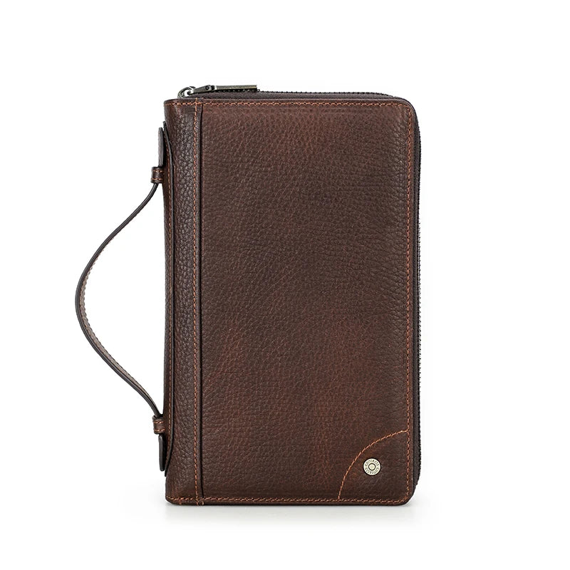 Braune Lederclutch für Herren mit Reißverschluss und Umhängeriemen