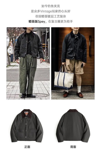 Herren Angeljacke Vintage Gewachst Cordkragen mit Taschen Mantel Herbst Classic Overcoat