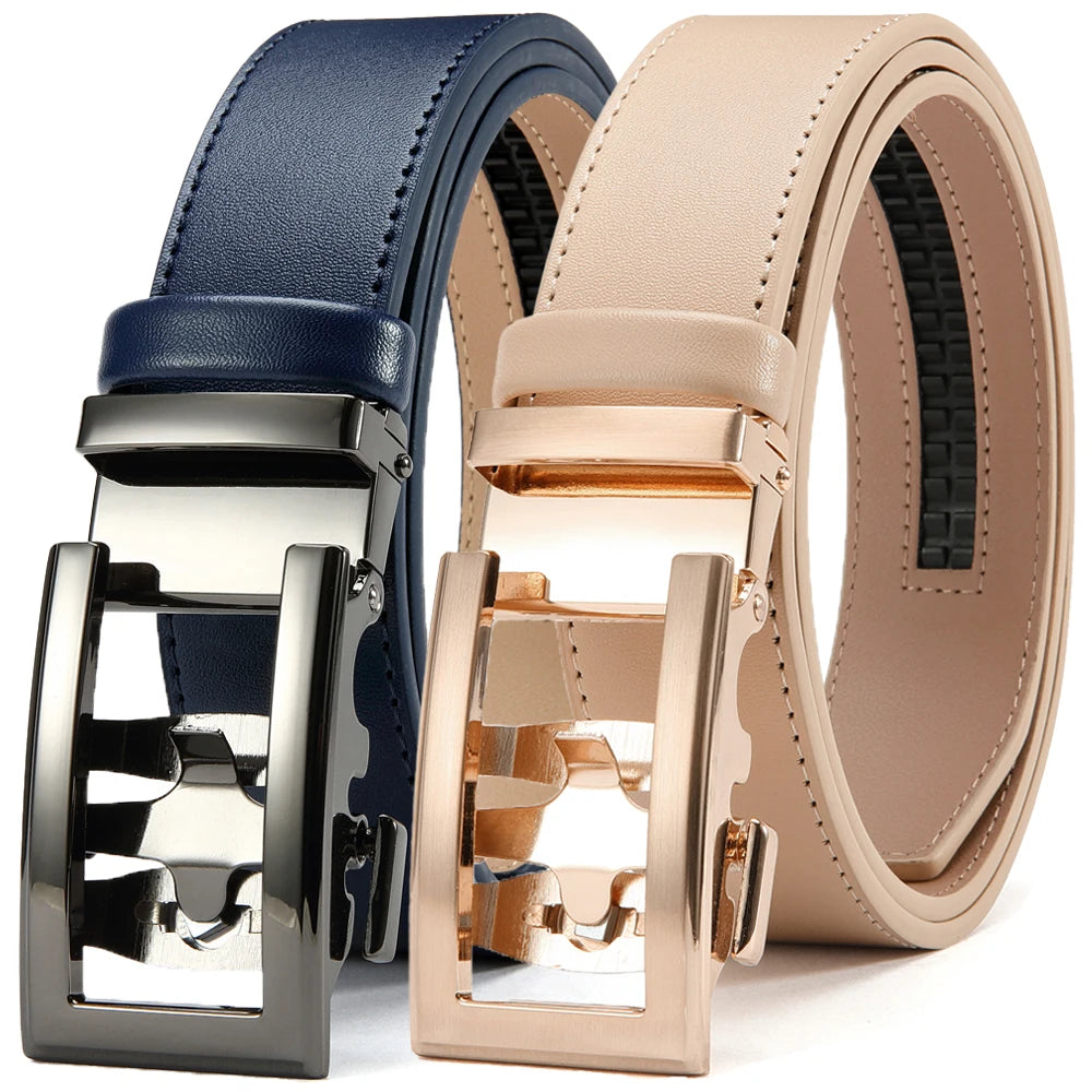 Herren Echtleder-Gürtel Hohles Muster Automatik-Schnalle Unisex 3,5 cm