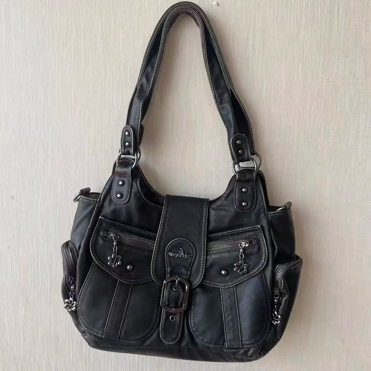 Damen-Schultertasche aus PU mit Top-Griff und Mehrfachfächern, Reißverschluss, Innenfach und Mobiltelefonfach