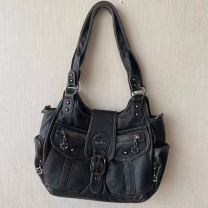 Damen-Schultertasche aus PU mit Top-Griff und Mehrfachfächern, Reißverschluss, Innenfach und Mobiltelefonfach