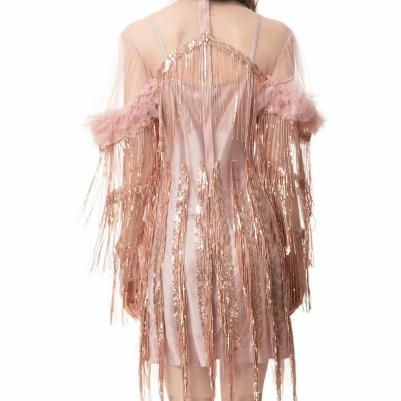 Ärmelloses A-Linien-Kleid mit Rückenausschnitt und Applikationen – femininer Look mit eckigem Ausschnitt und hohem Bund