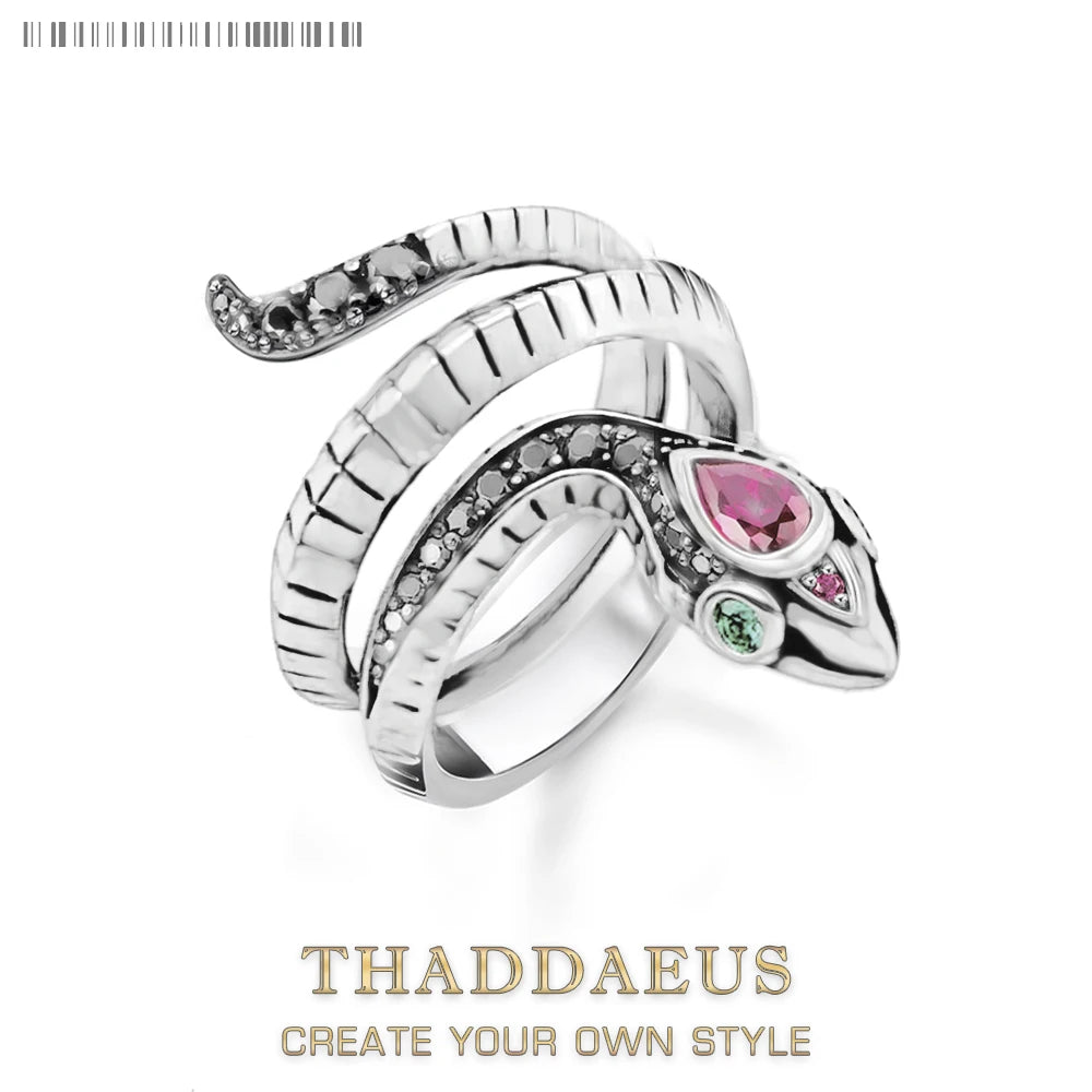 Damen-Ring Schlange schwarze Steine klassisch Europa aus Sterlingsilber