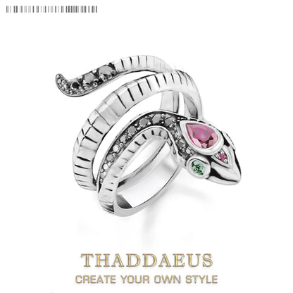 Damen-Ring Schlange schwarze Steine klassisch Europa aus Sterlingsilber