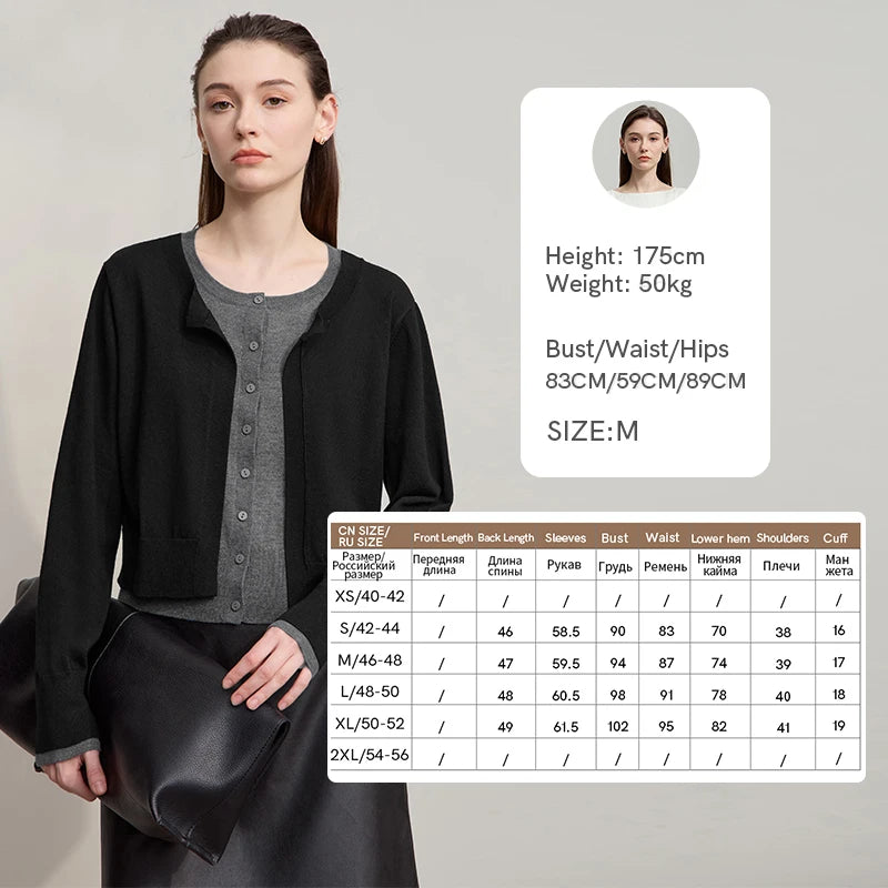 Damen-Strickjacke, schwarzer Strick mit Knopfleiste, locker sitzend, Langarm