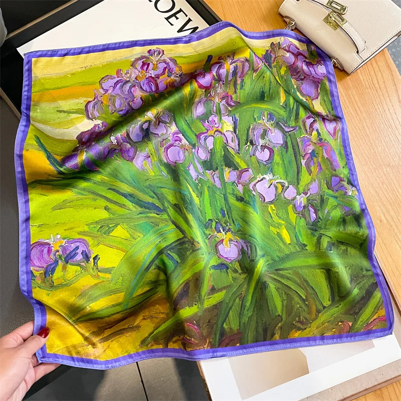 Damen Seidenschal klein Haarband Halstuch Foulard Krawatte bedruckt elegant