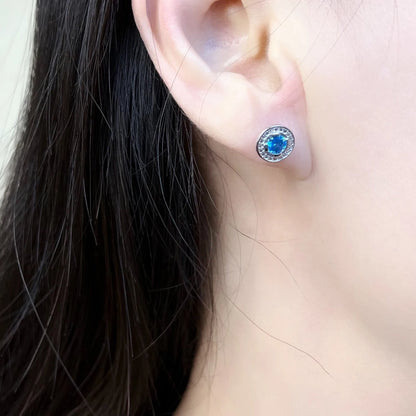 Damen-Ohrstecker rund hellblau Kristall klassisch aus Sterlingsilber
