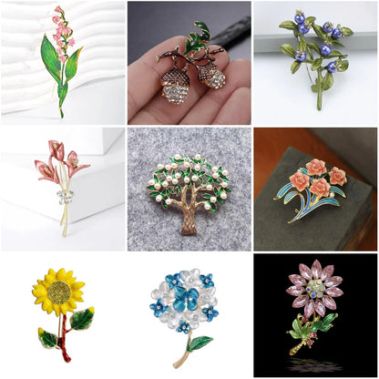 Brosche Blume Emaille Strass Anstecknadel vielseitig Damen