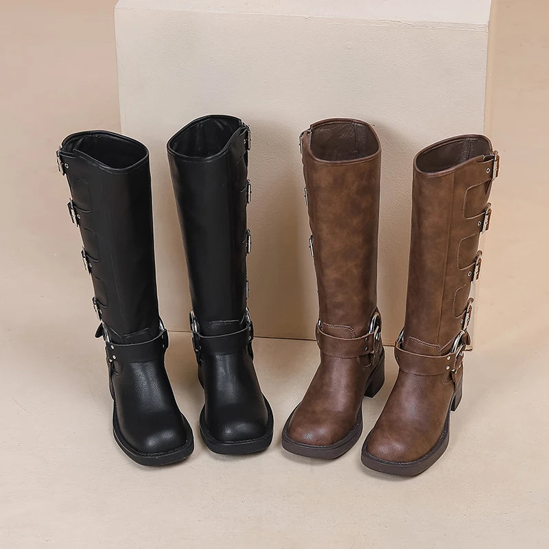 AIYUQI Women Cowboy Boots 2025 Autumn New Belt Buckle Women Marton Boots British Style Large Size 41 42 43 Women Long Boots
