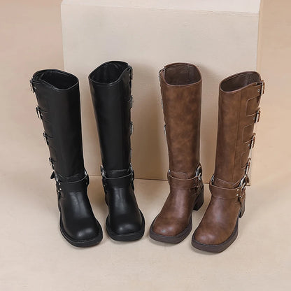 AIYUQI Women Cowboy Boots 2025 Autumn New Belt Buckle Women Marton Boots British Style Large Size 41 42 43 Women Long Boots