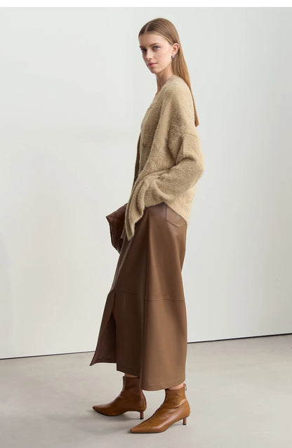 Damen-Strickjacke V-Ausschnitt Nerz-Imitat locker dick Winter