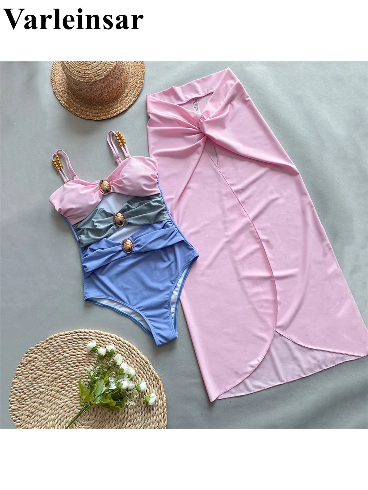 Damen Badeanzug Spleiß Cut-Out Rock gerüscht Einteiler Monokini