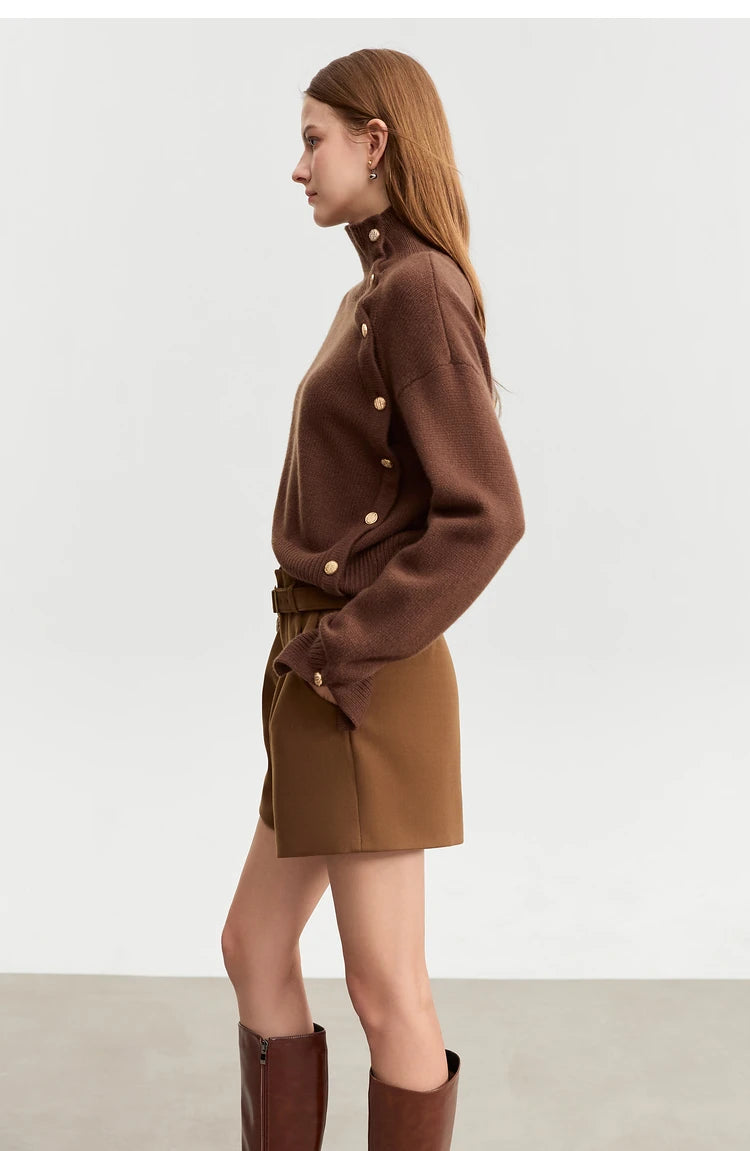 Damen Shorts im minimalistischen Stil mit Gürtel und solider Vintage-Optik
