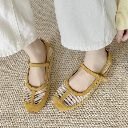 AIYUQI Damensandalen 2025, neue Mesh-atmungsaktive, rutschfeste Mary Jane-Damenschuhe, große flache Fischerschuhe für Damen