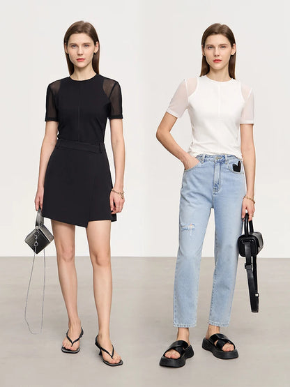 Damen T-Shirt aus mercerisierter Baumwolle mit kurzen Ärmeln im minimalistischen Stil