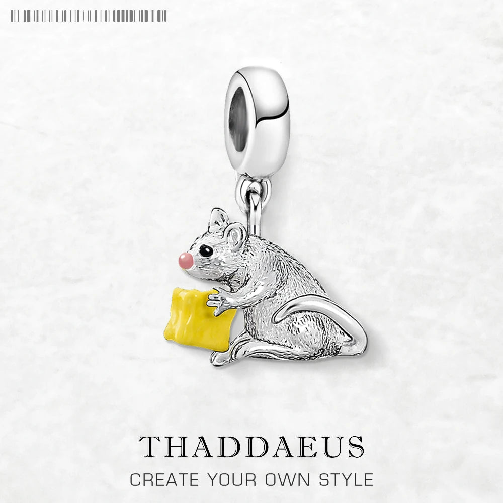 Damen-Charm-Anhänger Maus und Käse süß II aus Sterlingsilber