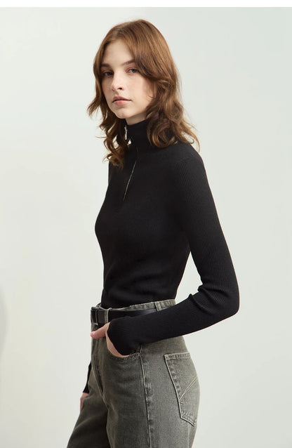 Damen-Strickjacke Stehkragen Reißverschluss Slim Streetwear Winter