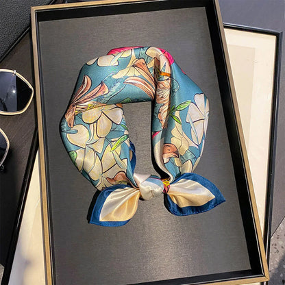 Damen Seidenschal 53cm quadratisch Blumenprint Luxus Hijab Bandana
