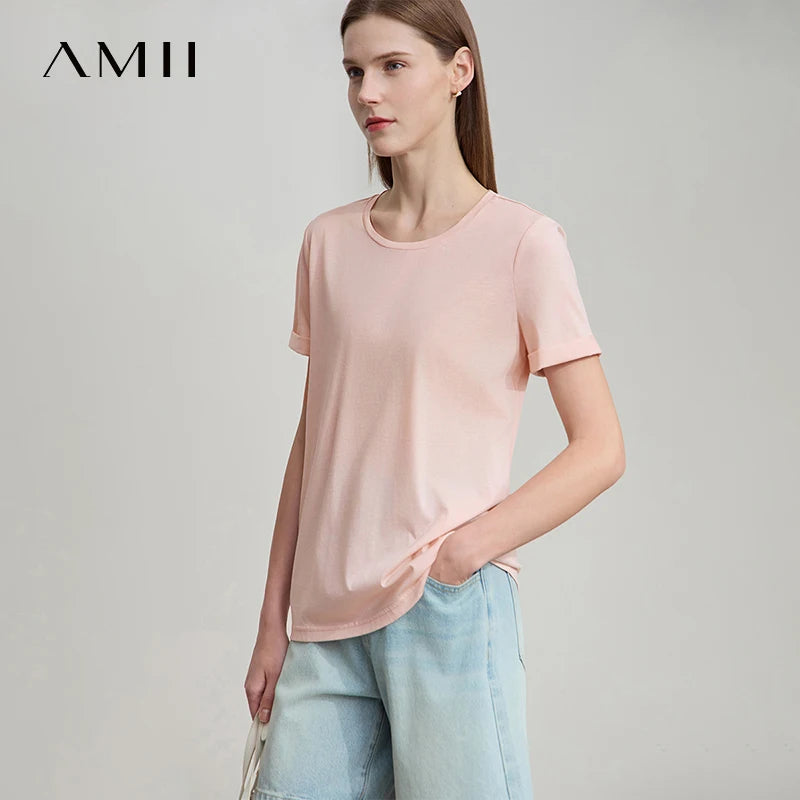 Damen Top im minimalistischen Stil aus einfarbiger mercerisierter Baumwolle