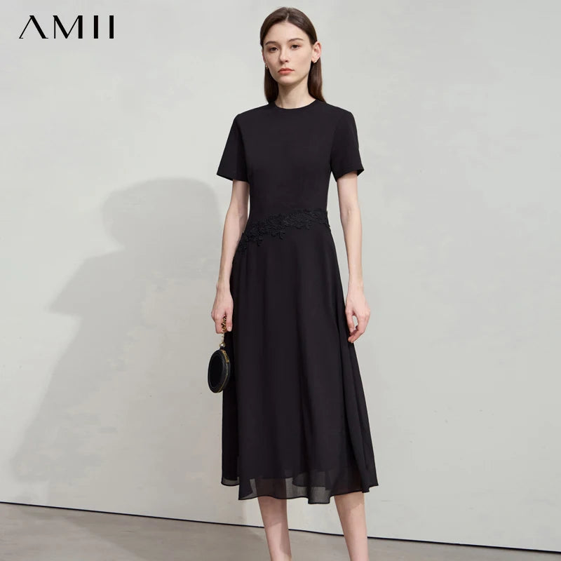 Elegant Damen Midikleid Aus Baumwollmix Stretch Bequem Flexibel Für Alltag