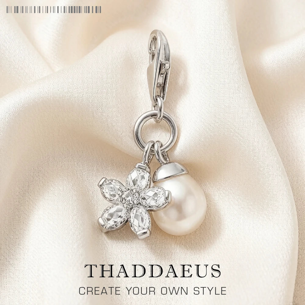 Damen-Charm Blume und Perle Frühling aus Sterlingsilber