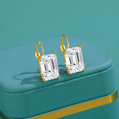 Damen-Clip-Ohrringe aus Silber 925 mit Moissanit Emerald-Schliff 10 Ct Hypoallergen