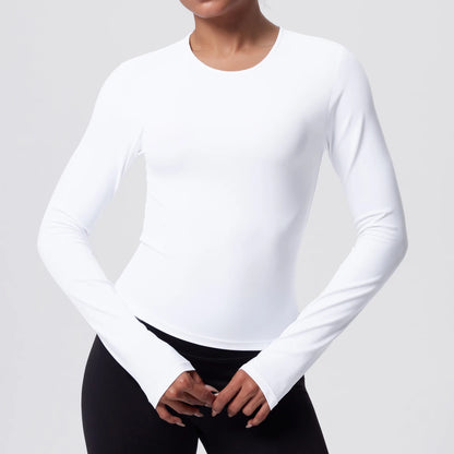 Schlankes Langarmshirt in Weiß mit Rundhalsausschnitt
