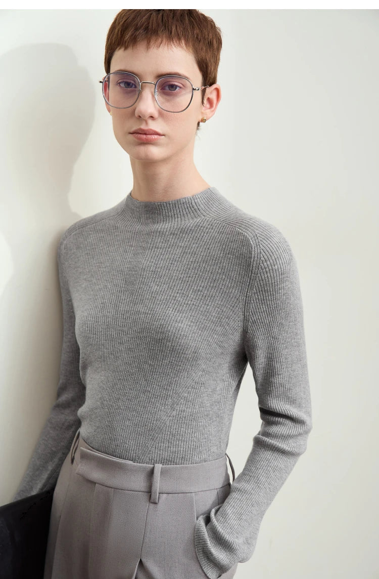 Damen-Halbrollkragen-Pullover Slim Raglan Wolle-Mix Herbst-Winter