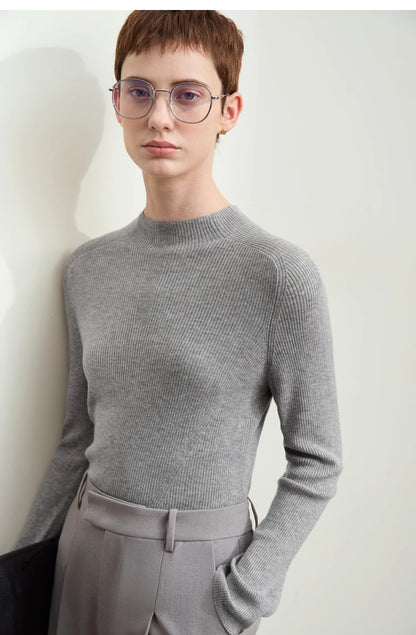 Damen-Halbrollkragen-Pullover Slim Raglan Wolle-Mix Herbst-Winter