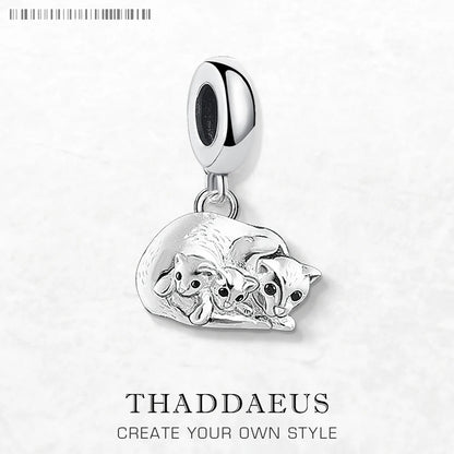 Damen-Charm-Anhänger Katze und Kätzchen süß Mutter aus Sterlingsilber