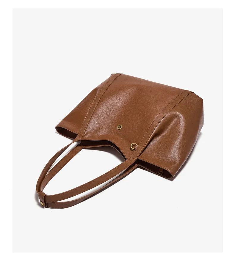 Damen-Tote-Tasche aus Rindleder mit großer Kapazität und leichtem Gewicht für Pendeln und Alltag