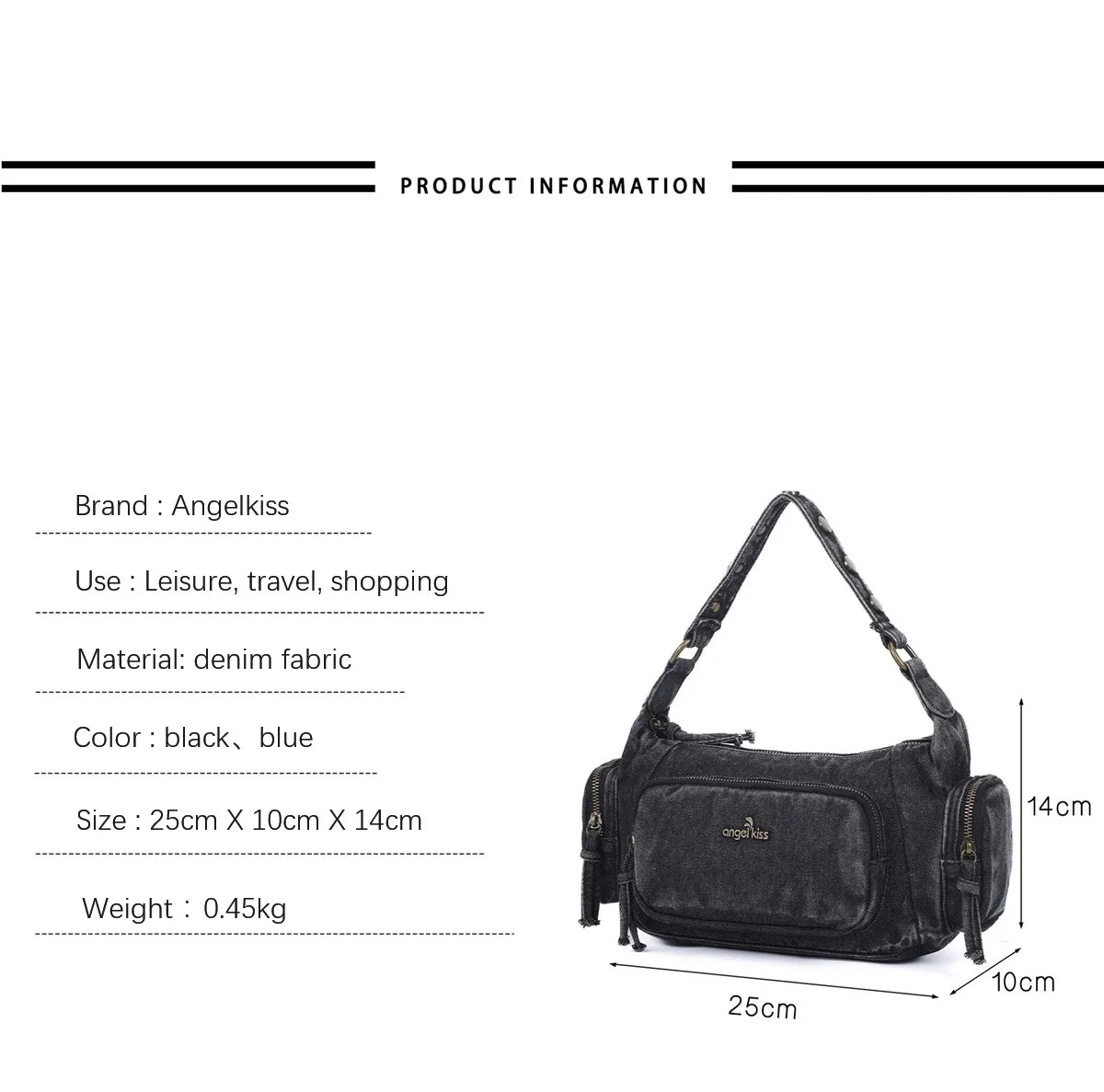 Damen-Handtasche aus Denim mit Top-Handle Stil und großzügigem Innenfach mit Reißverschluss