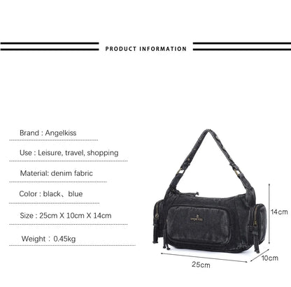 Damen-Handtasche aus Denim mit Top-Handle Stil und großzügigem Innenfach mit Reißverschluss