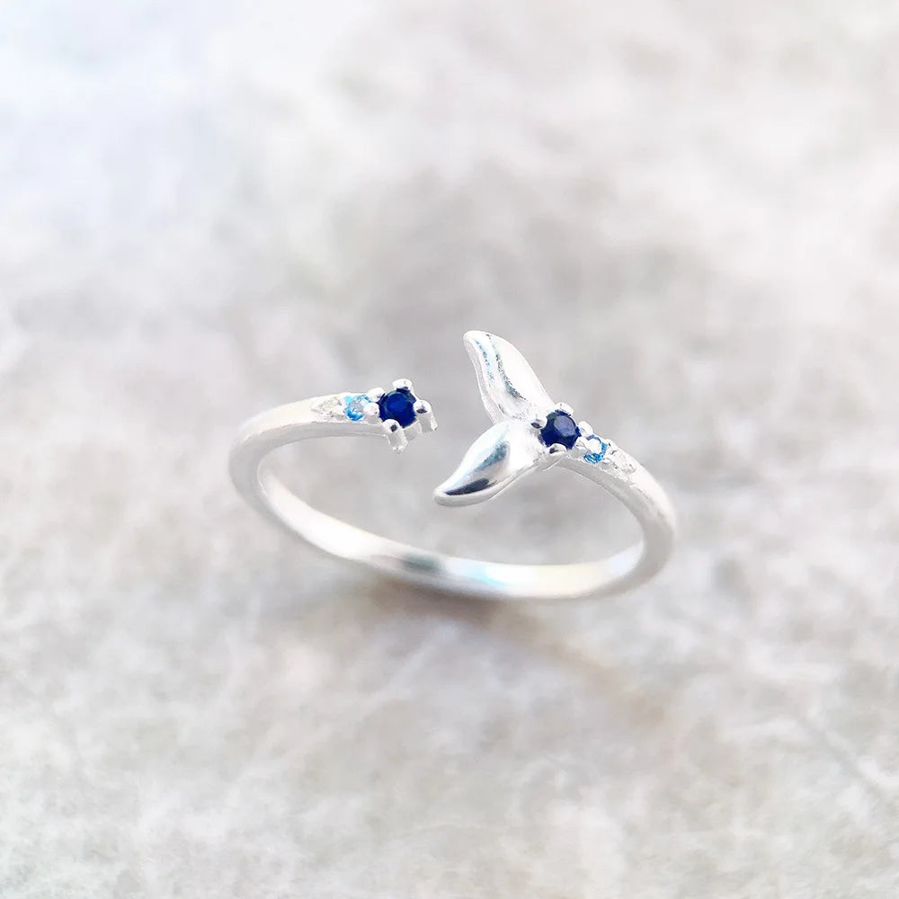 Damen-Ring Delfin Schwanzflosse blaue Steine aus Sterlingsilber