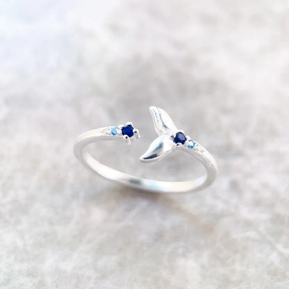Damen-Ring Delfin Schwanzflosse blaue Steine aus Sterlingsilber