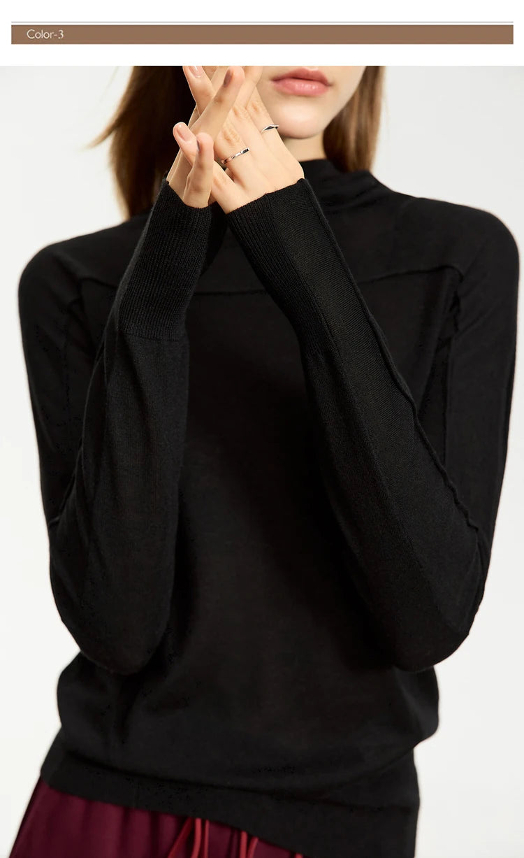 Damen-Kapuzenpullover Wolle Slim Stehkragen-Splicing Büro Herbst-Winter