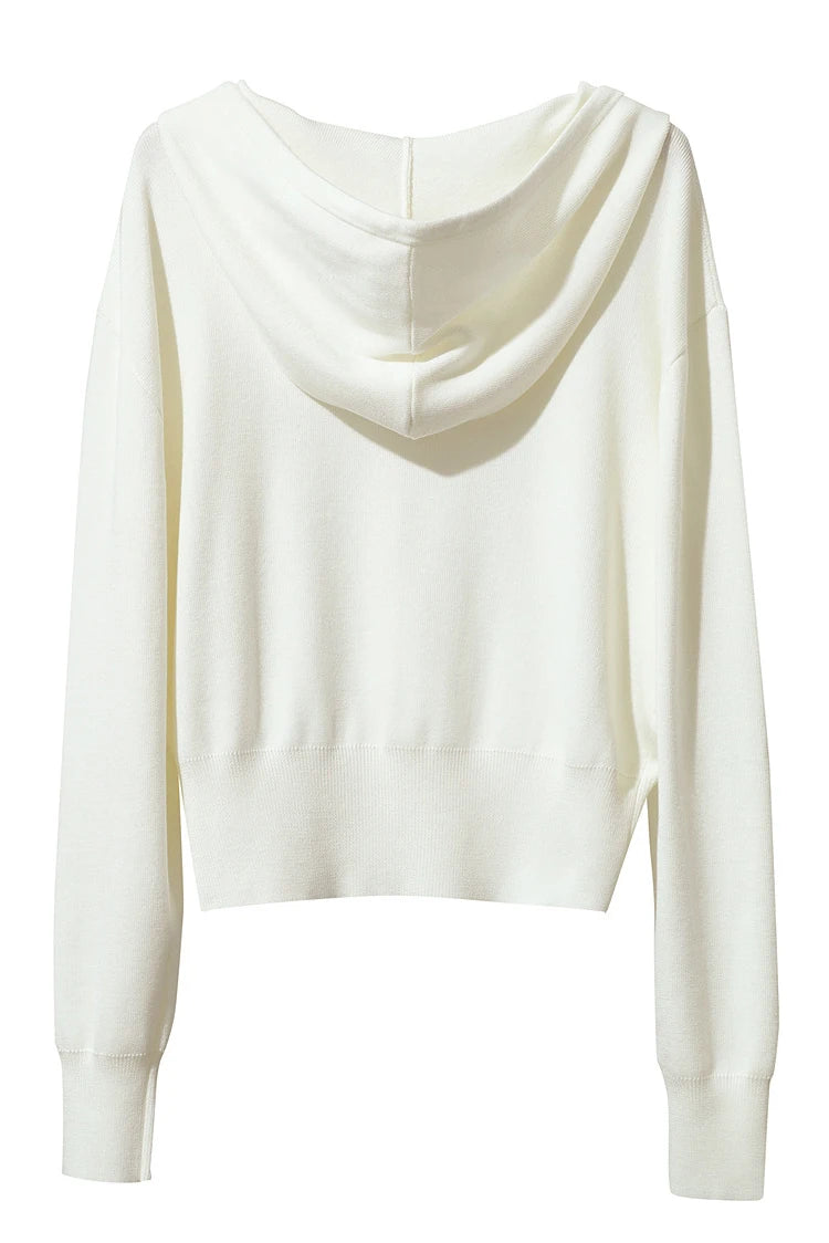 Damen-Strickjacke Kapuze Reißverschluss locker 2-teilig Set Herbst
