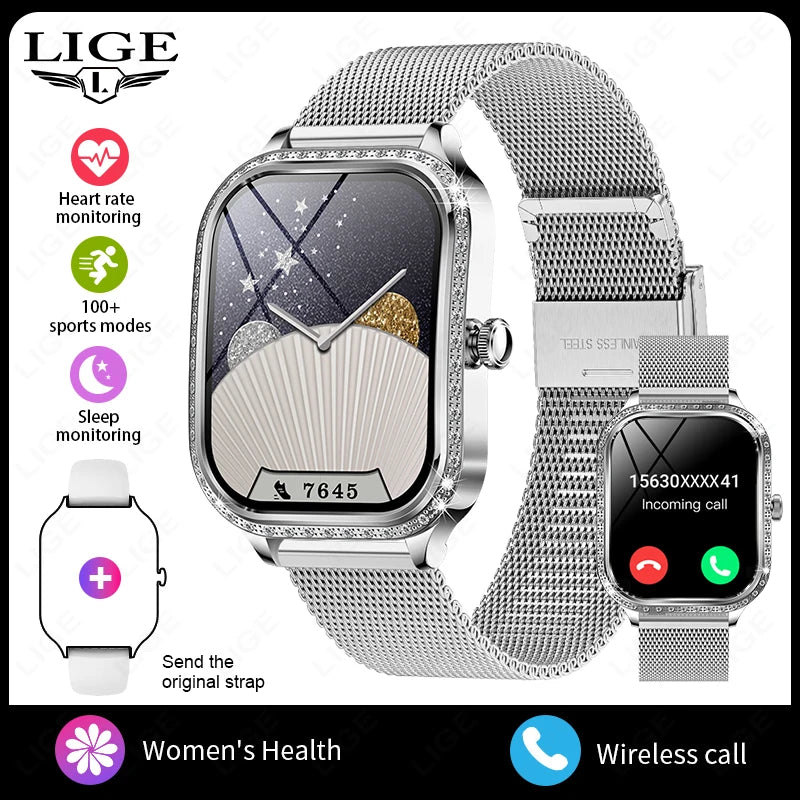 LIGE Smart Uhren Für Frauen Bluetooth Anruf Fitness Tracker frauen Wasserdichte Digital Uhr Herzfrequenz Smartwatch Reloj Mujer