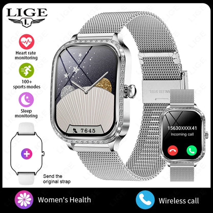 LIGE Smart Uhren Für Frauen Bluetooth Anruf Fitness Tracker frauen Wasserdichte Digital Uhr Herzfrequenz Smartwatch Reloj Mujer