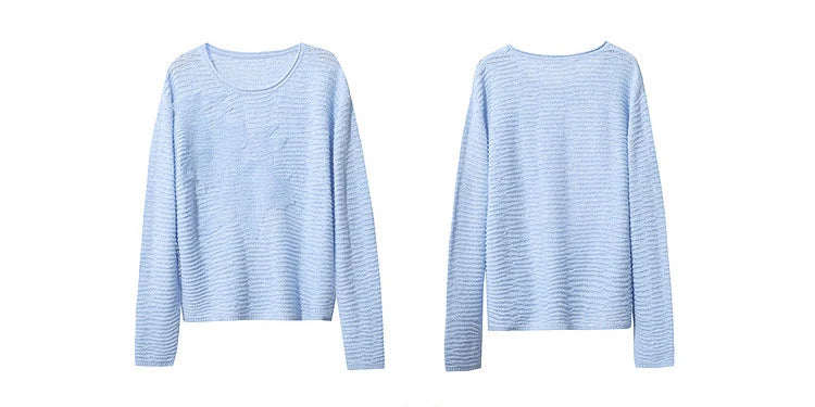 Strickpullover mit Rundhals, hellblau, feine Streifenoptik im Maschenbild