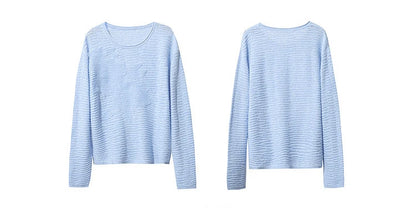 Strickpullover mit Rundhals, hellblau, feine Streifenoptik im Maschenbild