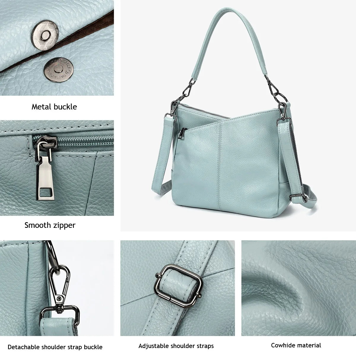 Damen-Schultertasche aus Leder schwarz großzügige Kapazität mit Reißverschluss Innenfach Alltagsbegleiter