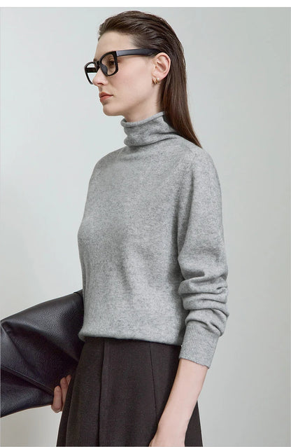 Damen-Rollkragenpullover Wolle-Kaschmir warm elegant Herbst-Winter
