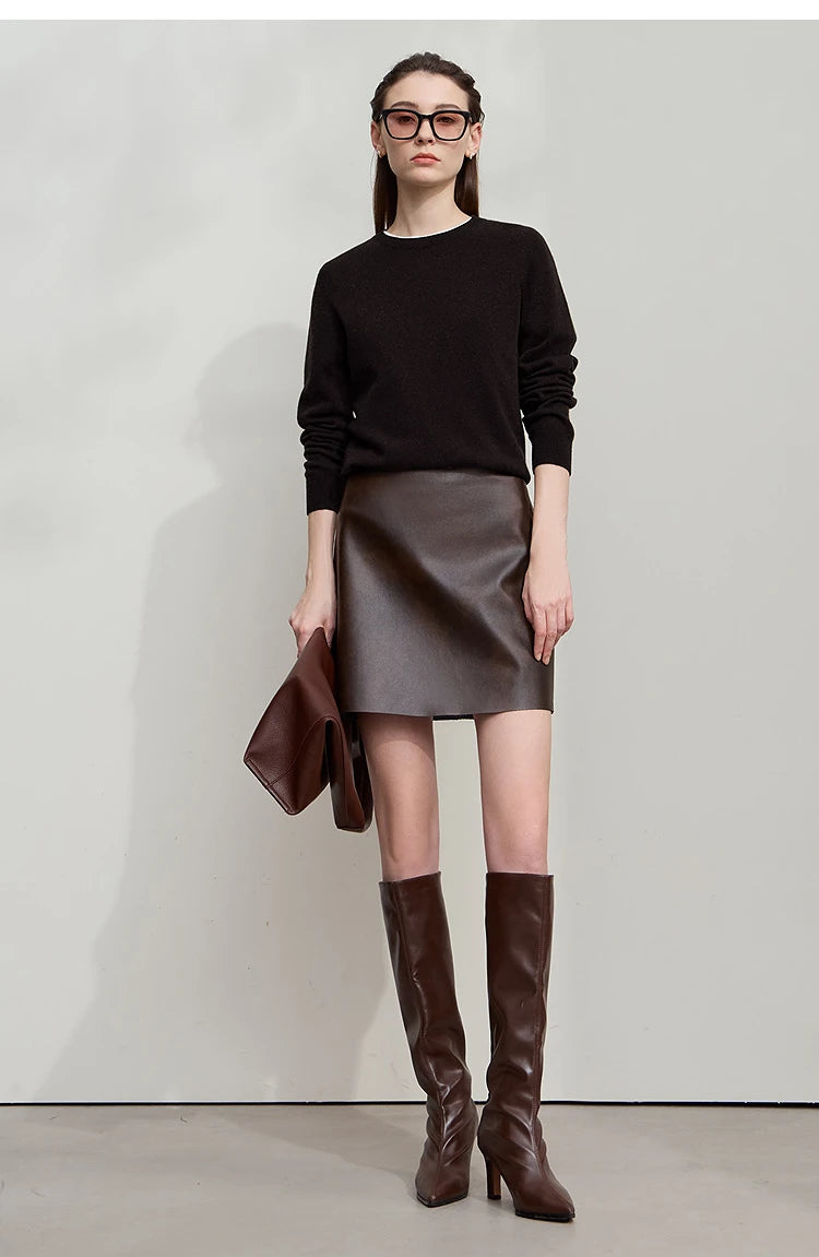 Damenpullover mit Rundhalsausschnitt, langärmelig, schwarzer Strick