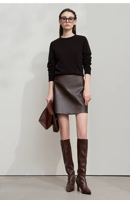 Damenpullover mit Rundhalsausschnitt, langärmelig, schwarzer Strick
